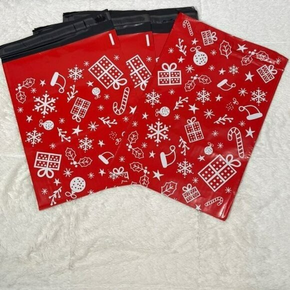 Poly Mailer Bag Shipping Envelope Christmas Holiday Red & White  QTY: 50 10”x13” - Picture 1 of 6